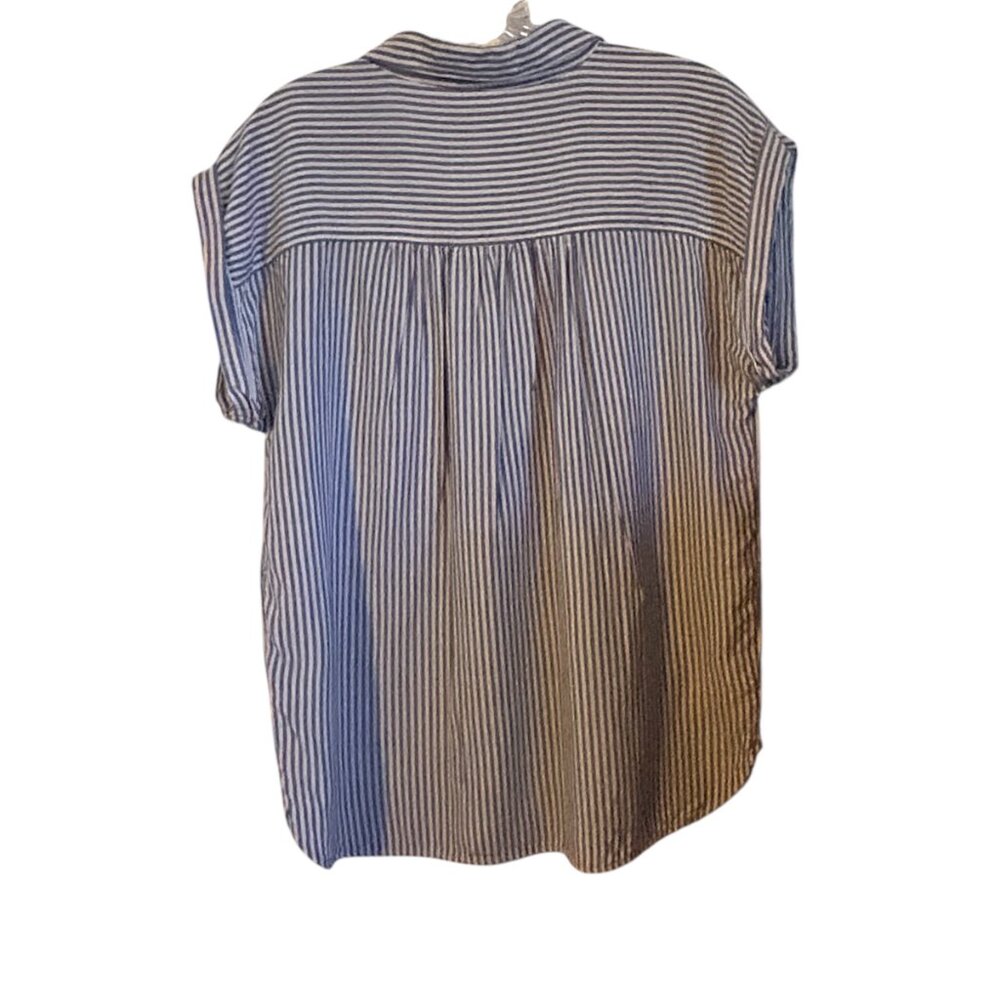 Classic Coastal Stripe Button Front Blouse | LOFT | Size Small - Picture 4 of 10